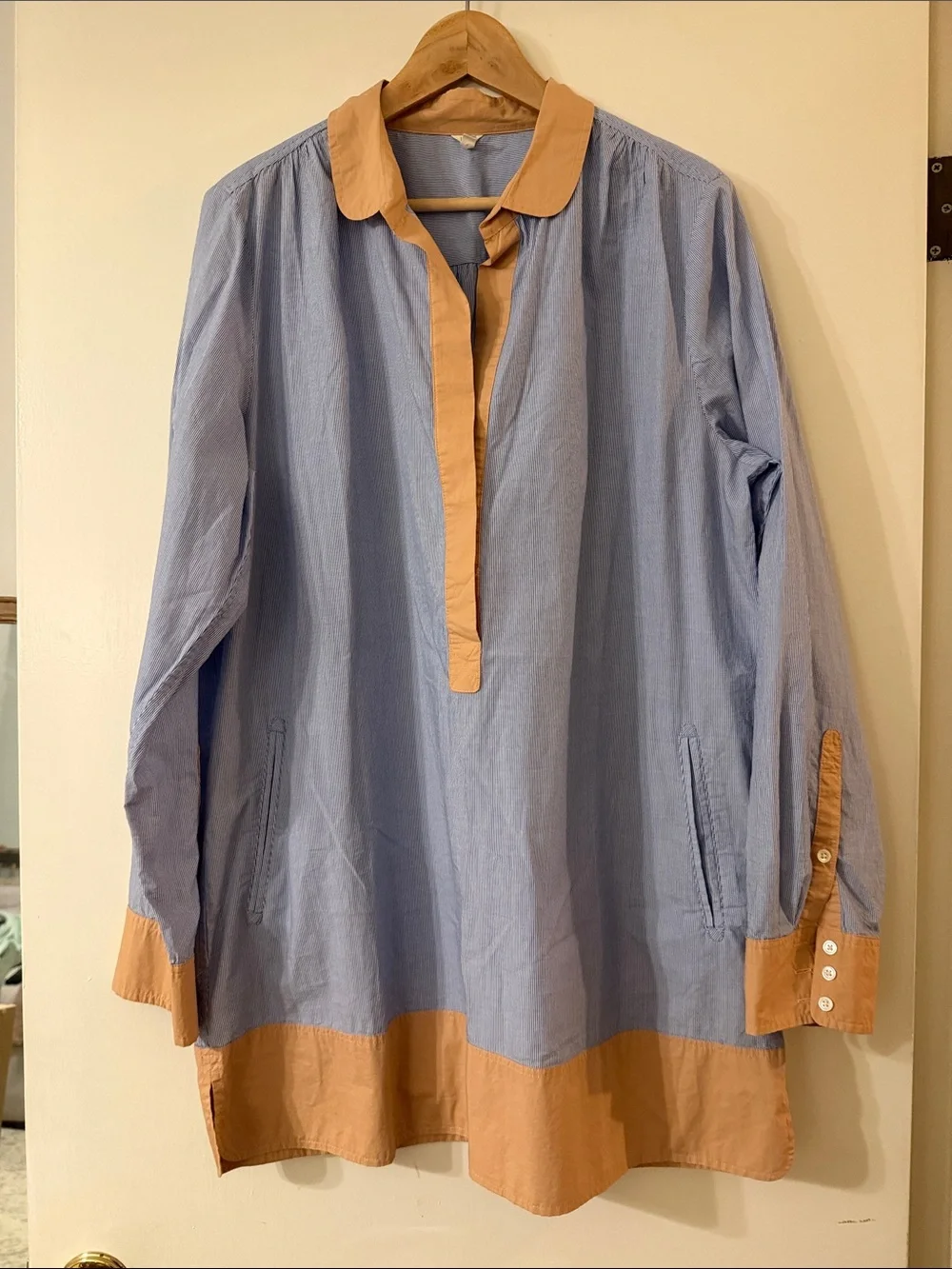 J. Crew Light Blue Shirt Dress with Orange Trim